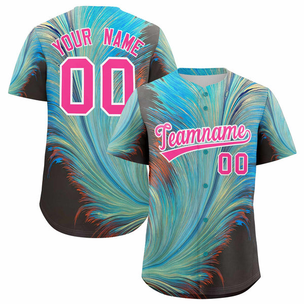 Custom Pink White Fluid Feather Graffiti Pattern Baseball Jersey | BuyFootballJersey