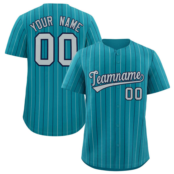Custom Teal Navy and Gray Bi-Color Stripes Fashion Baseball Jersey | BuyFootballJersey