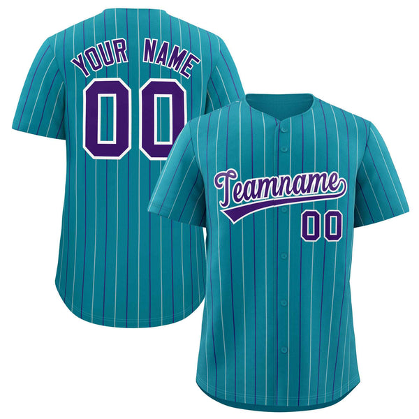 Custom Teal White and Purple Bi-Color Stripes Fashion Baseball Jersey | BuyFootballJersey