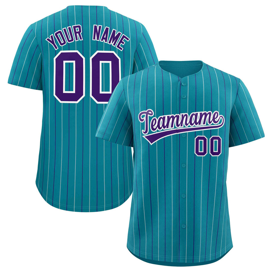 Custom Teal White and Purple Bi-Color Stripes Fashion Baseball Jersey | BuyFootballJersey