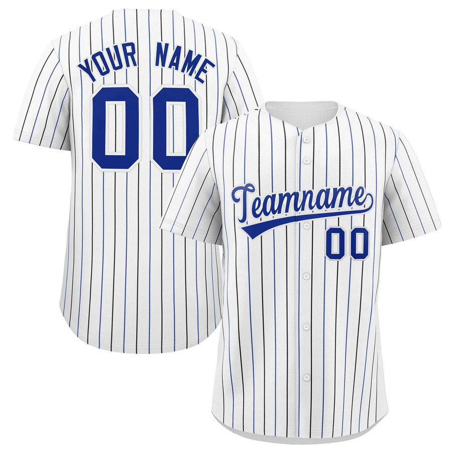 Custom White Royal and Black Bi-Color Stripes Fashion Baseball Jersey | BuyFootballJersey