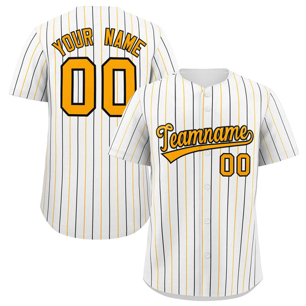 Custom White Yellow and Black Bi-Color Stripes Fashion Baseball Jersey | BuyFootballJersey