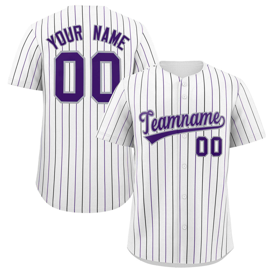 Custom White Purple and Gray Bi-Color Stripes Fashion Baseball Jersey | BuyFootballJersey