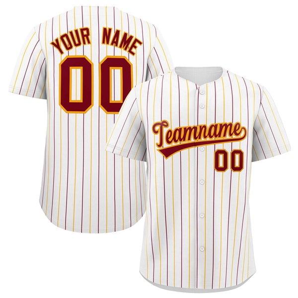 Custom White Crimson and Yellow Bi-Color Stripes Fashion Baseball Jersey | BuyFootballJersey