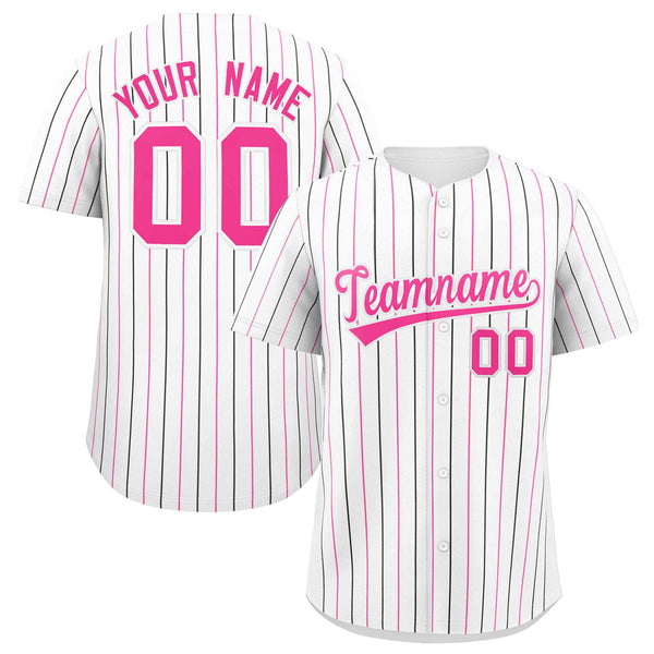 Custom White Black and Pink Bi-Color Stripes Fashion Baseball Jersey | BuyFootballJersey