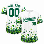 Custom White Green St.Patrick's Day Personalized Four Leaf Clover Pattern Baseball Jersey | BuyFootballJersey