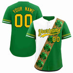 Custom White Kelly Green St.Patrick's Day Personalized Four Leaf Clover Pattern Baseball Jersey | BuyFootballJersey