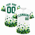 Custom White Green St.Patrick's Day Personalized Four Leaf Clover Pattern Baseball Jersey | BuyFootballJersey