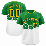 Custom White Kelly Green St.Patrick's Day Personalized Four Leaf Clover Pattern Baseball Jersey | BuyFootballJersey