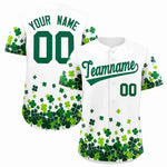 Custom White Green St.Patrick's Day Personalized Four Leaf Clover Pattern Baseball Jersey | BuyFootballJersey