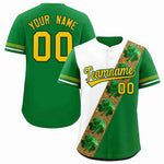 Custom White Kelly Green St.Patrick's Day Personalized Four Leaf Clover Pattern Baseball Jersey | BuyFootballJersey