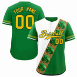 Custom White Kelly Green St.Patrick's Day Personalized Four Leaf Clover Pattern Baseball Jersey | BuyFootballJersey