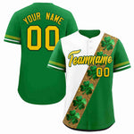 Custom White Kelly Green St.Patrick's Day Personalized Four Leaf Clover Pattern Baseball Jersey | BuyFootballJersey