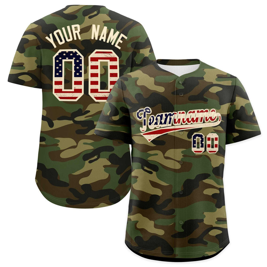 Custom Camo Cream Vintage USA Flag Salute To Service Baseball Jersey | BuyFootballJersey