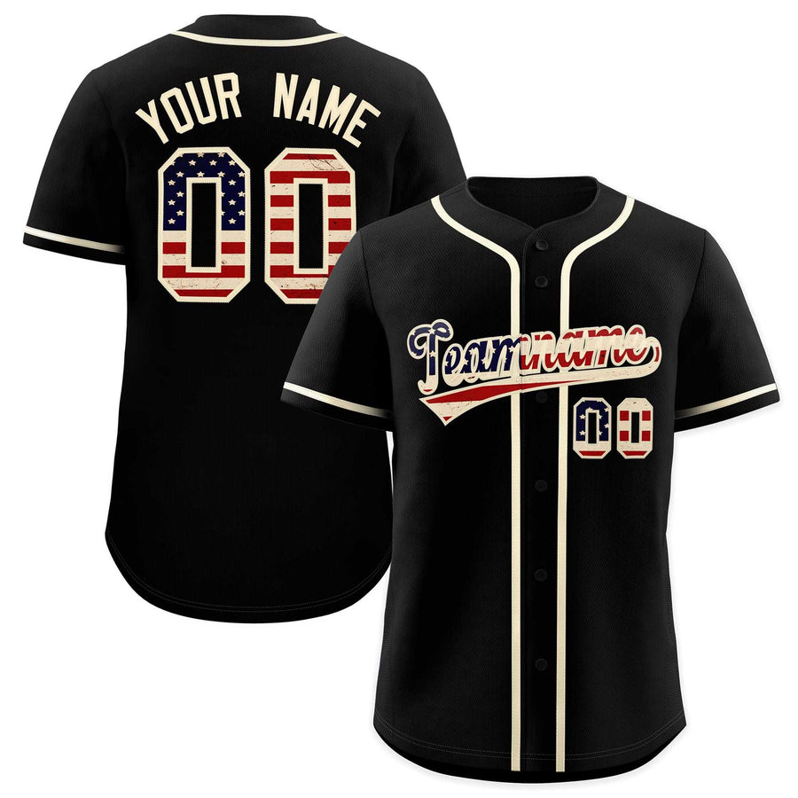 Custom Black Cream Vintage USA Flag Baseball Jersey | BuyFootballJersey