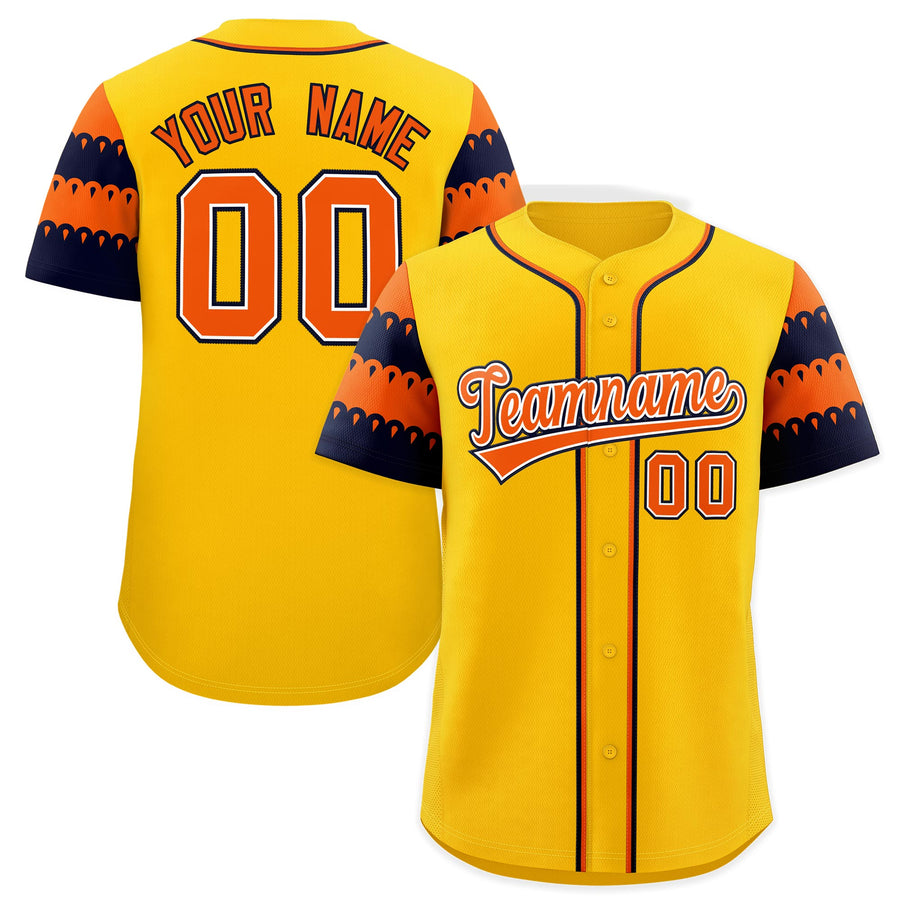 Custom Gold Orange Navy Sleeve Flag Lace Baseball Jersey | BuyFootballJersey