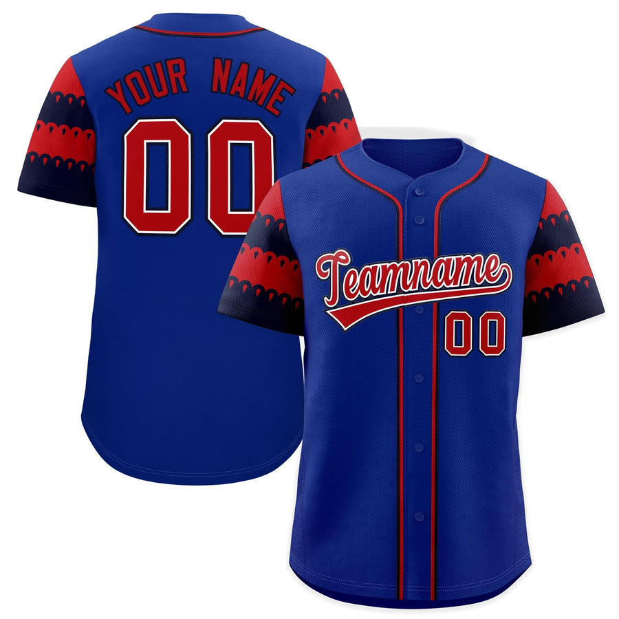 Custom Royal Red Navy Sleeve Flag Lace Baseball Jersey | BuyFootballJersey