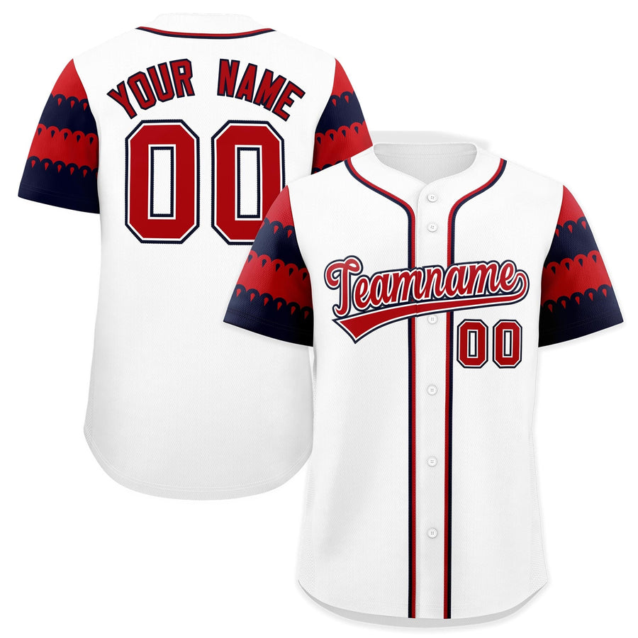 Custom White Red Navy Sleeve Flag Lace Baseball Jersey | BuyFootballJersey