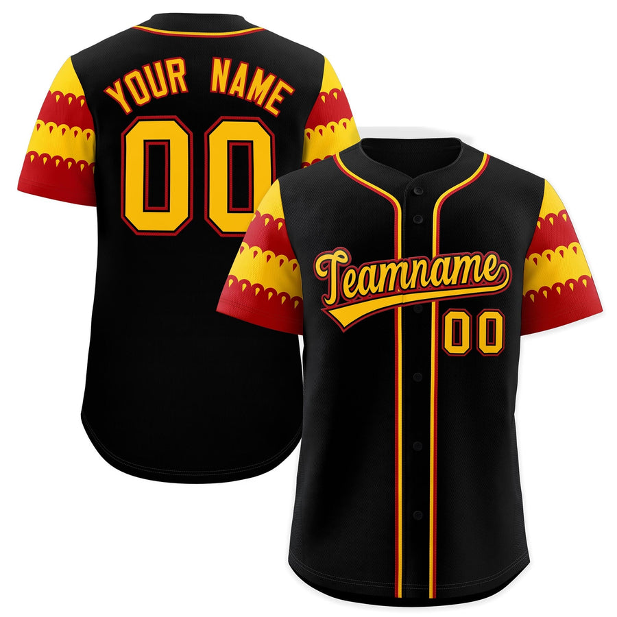 Custom Black Gold Red Sleeve Flag Lace Baseball Jersey | BuyFootballJersey