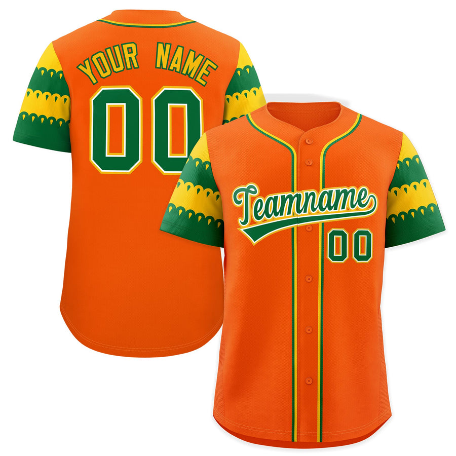 Custom Orange Gold Kelly Green Sleeve Flag Lace Baseball Jersey | BuyFootballJersey