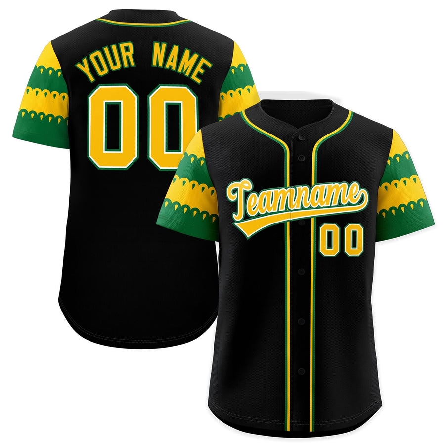 Custom Black Gold Kelly Green Sleeve Flag Lace Baseball Jersey | BuyFootballJersey
