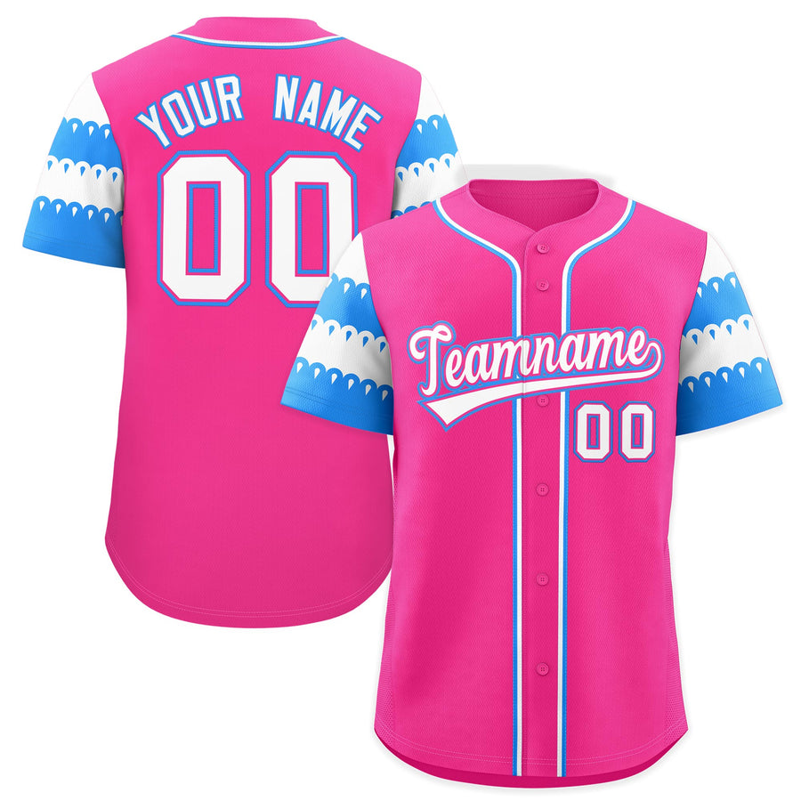 Custom Pink Powder Blue White Sleeve Flag Lace Baseball Jersey | BuyFootballJersey
