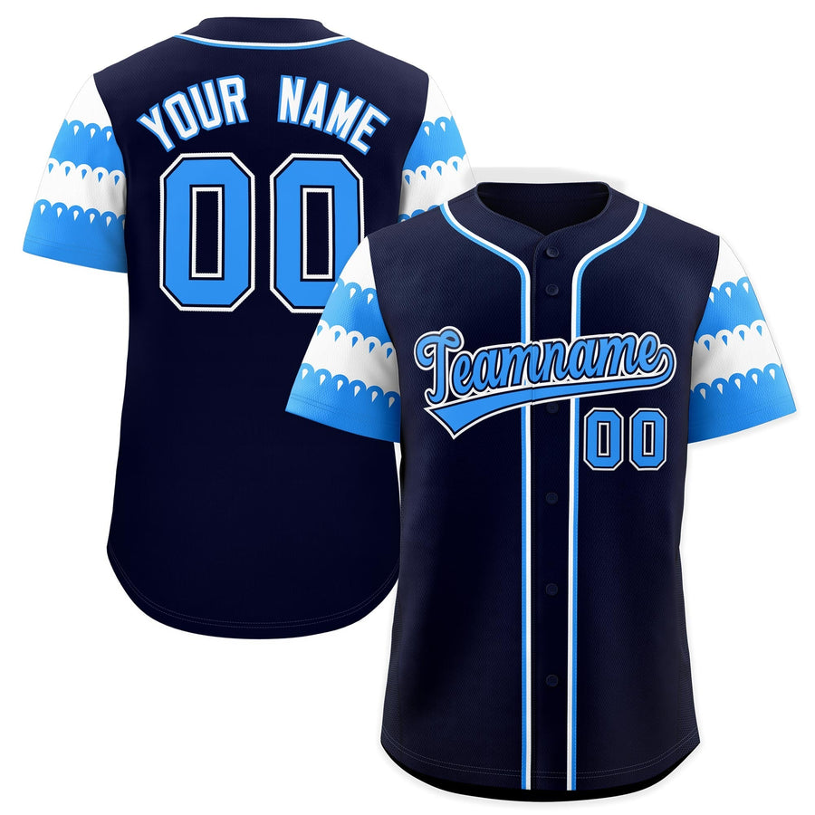 Custom Black Powder Blue White Sleeve Flag Lace Baseball Jersey | BuyFootballJersey