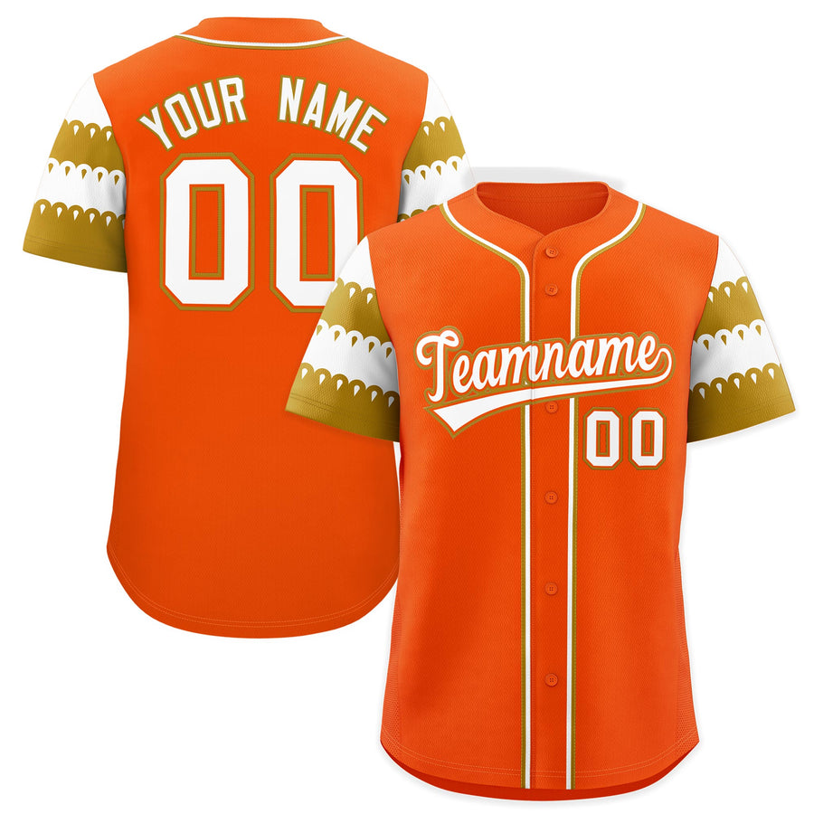 Custom Orange Old Gold White Sleeve Flag Lace Baseball Jersey | BuyFootballJersey