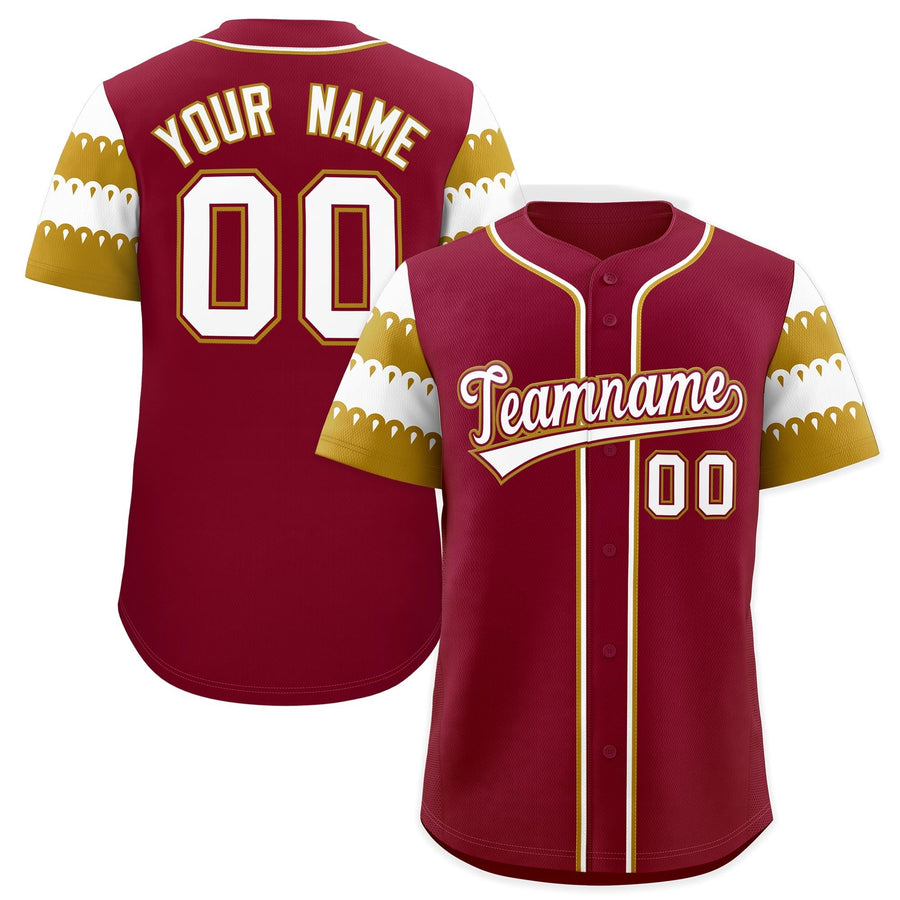 Custom Crimson Old Gold White Sleeve Flag Lace Baseball Jersey | BuyFootballJersey