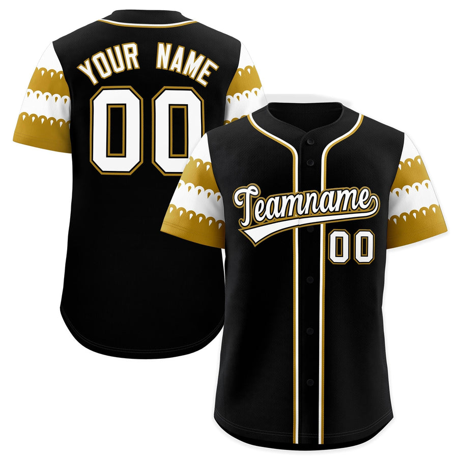 Custom Black Old Gold White Sleeve Flag Lace Baseball Jersey | BuyFootballJersey