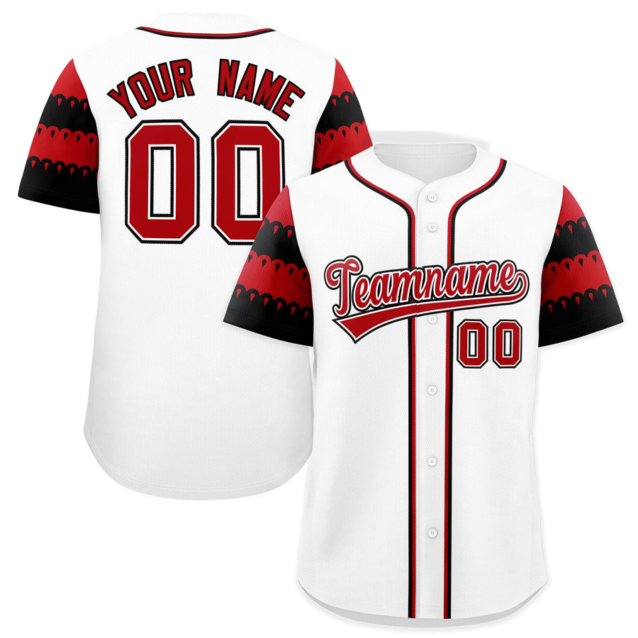 Custom White Red Black Sleeve Flag Lace Baseball Jersey | BuyFootballJersey