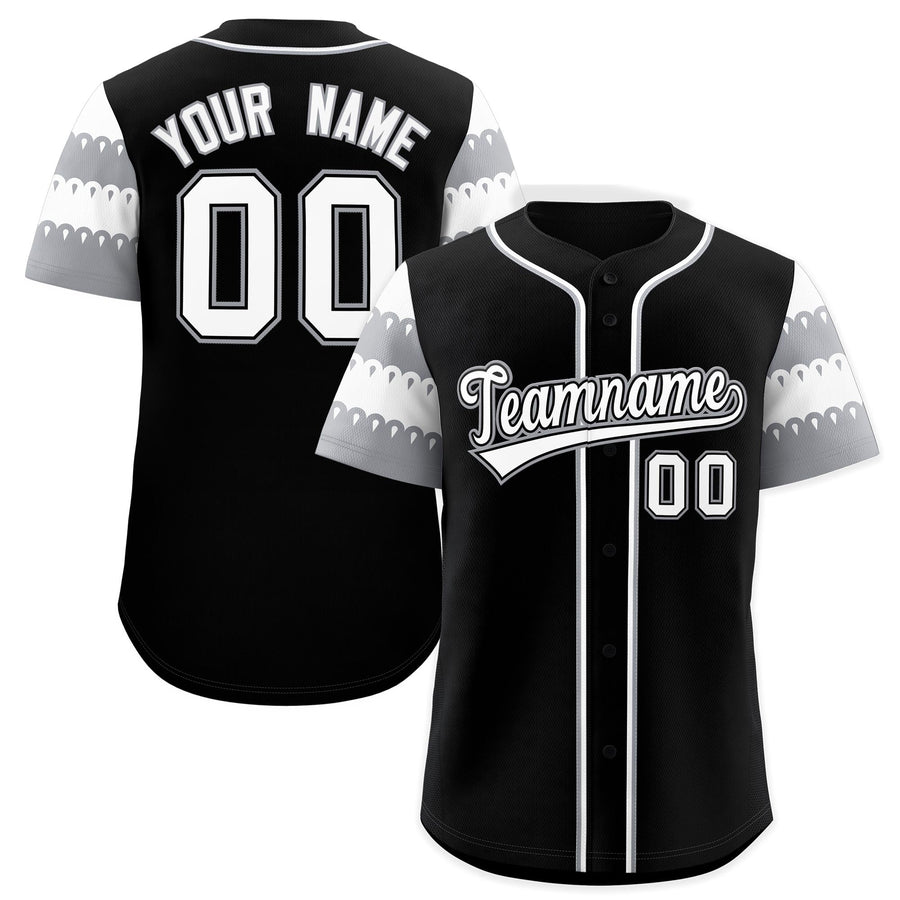 Custom Black Gray White Sleeve Flag Lace Baseball Jersey | BuyFootballJersey