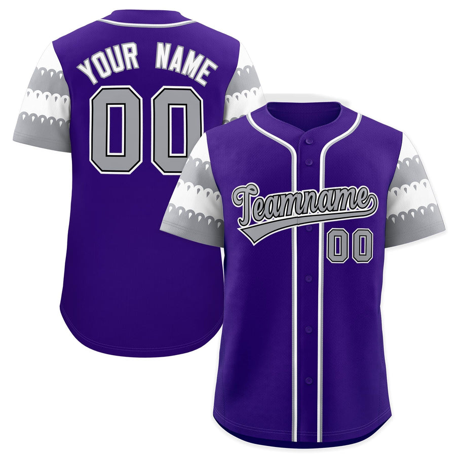 Custom Purple Gray White Sleeve Flag Lace Baseball Jersey | BuyFootballJersey