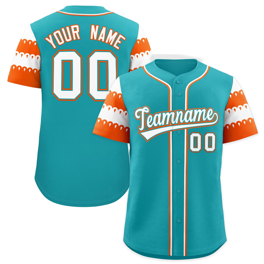 Custom Aqua Orange White Sleeve Flag Lace Baseball Jersey | BuyFootballJersey