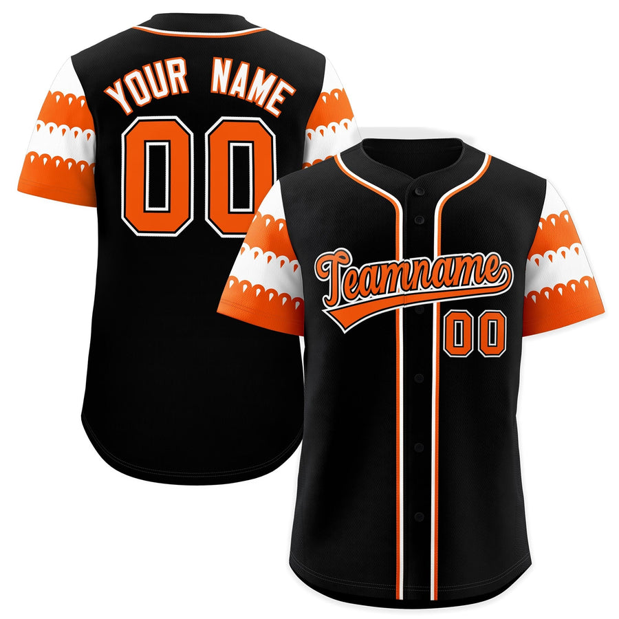 Custom Black Orange White Sleeve Flag Lace Baseball Jersey | BuyFootballJersey