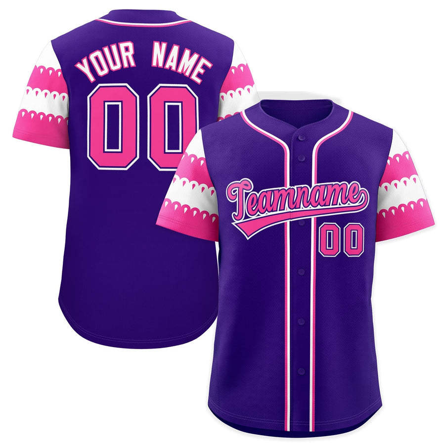 Custom Purple Pink White Sleeve Flag Lace Baseball Jersey | BuyFootballJersey