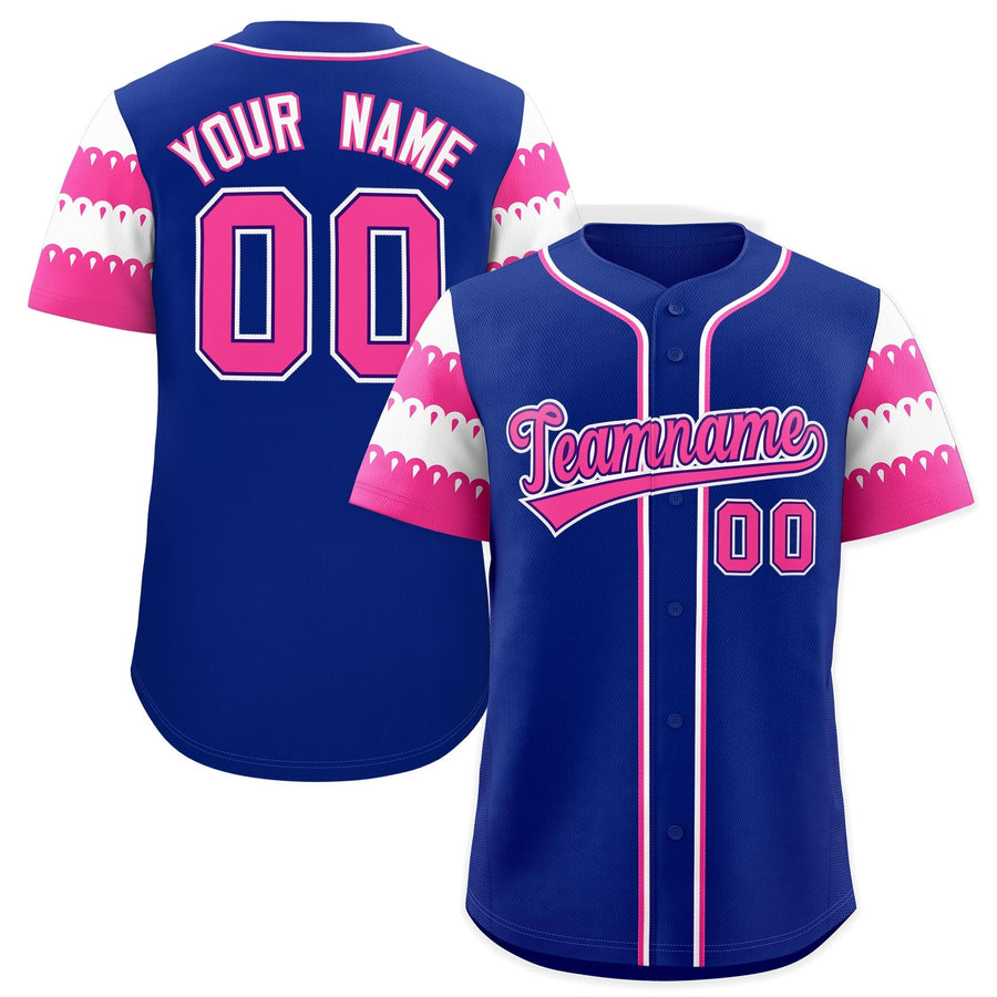 Custom Royal Pink White Sleeve Flag Lace Baseball Jersey | BuyFootballJersey