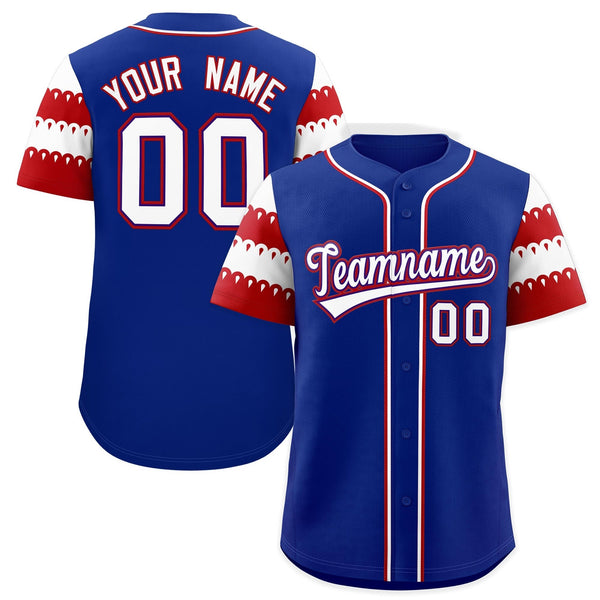 Custom Royal Red White Sleeve Flag Lace Baseball Jersey | BuyFootballJersey