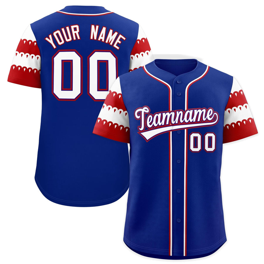 Custom Royal Red White Sleeve Flag Lace Baseball Jersey | BuyFootballJersey