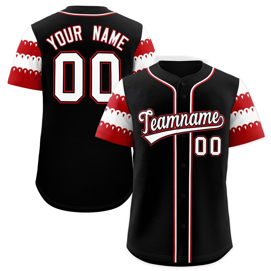 Custom Black Red White Sleeve Flag Lace Baseball Jersey | BuyFootballJersey