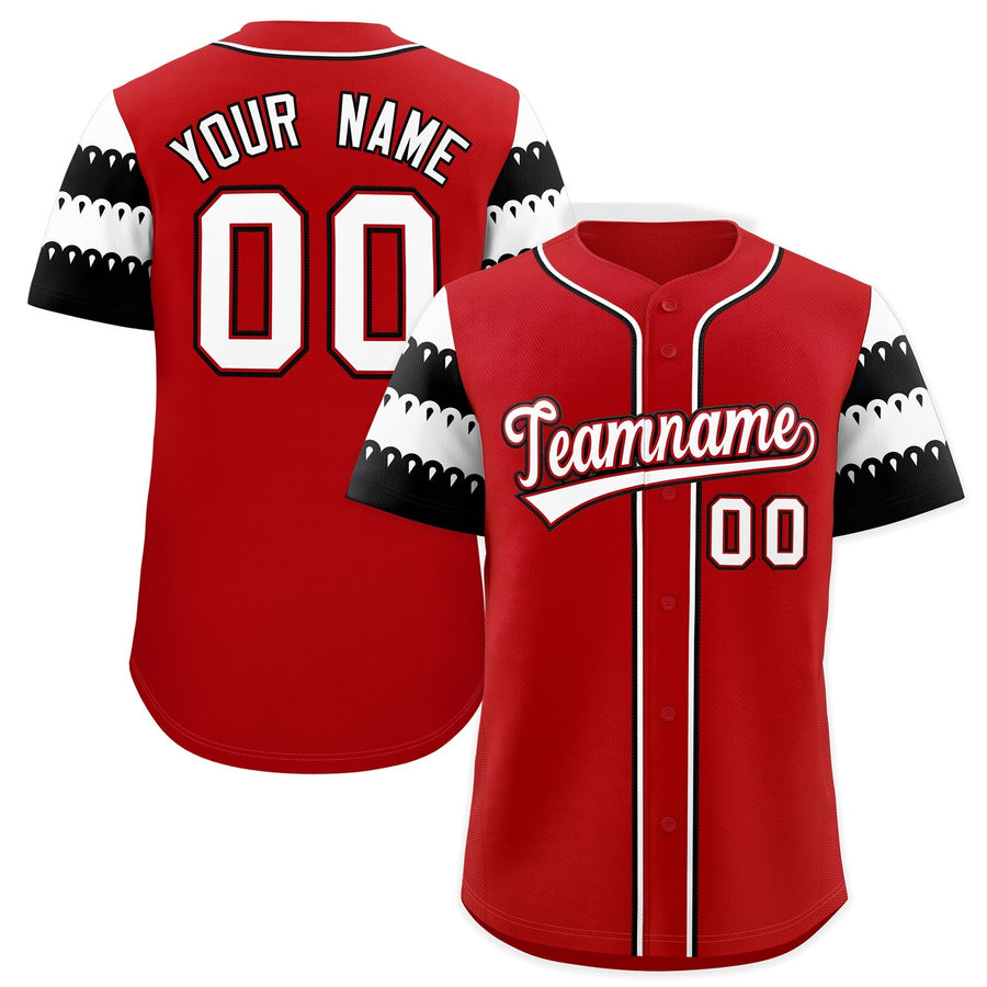 Custom Red White Black Sleeve Flag Lace Baseball Jersey | BuyFootballJersey