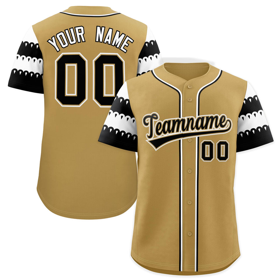 Custom Khaki White Black Sleeve Flag Lace Baseball Jersey | BuyFootballJersey