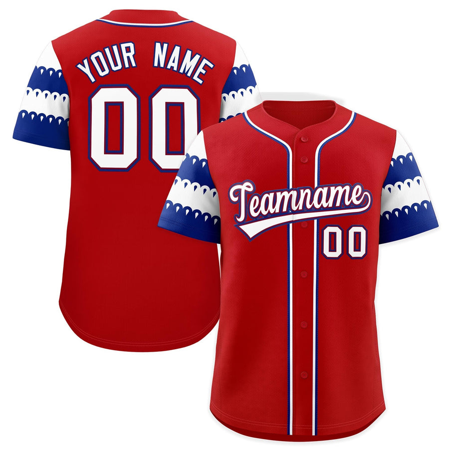 Custom Red Royal White Sleeve Flag Lace Baseball Jersey | BuyFootballJersey