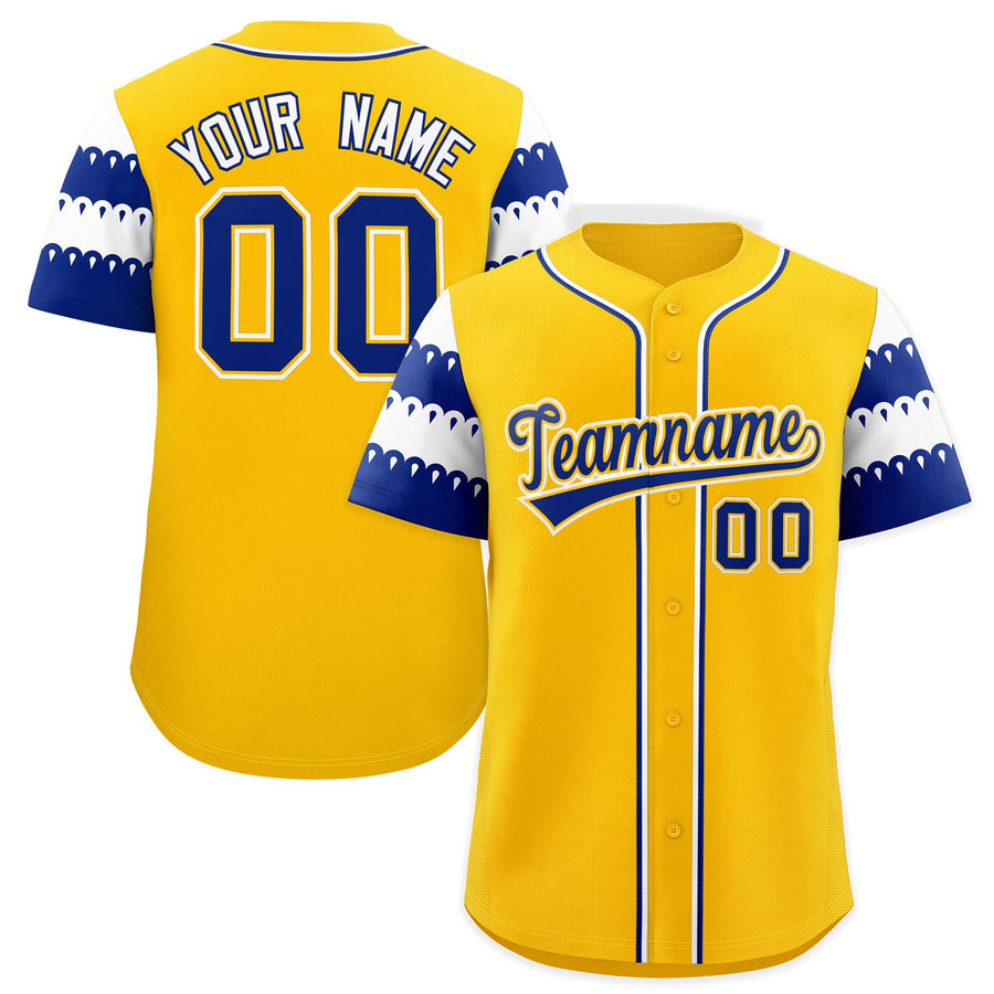 Custom Gold Royal White Sleeve Flag Lace Baseball Jersey | BuyFootballJersey