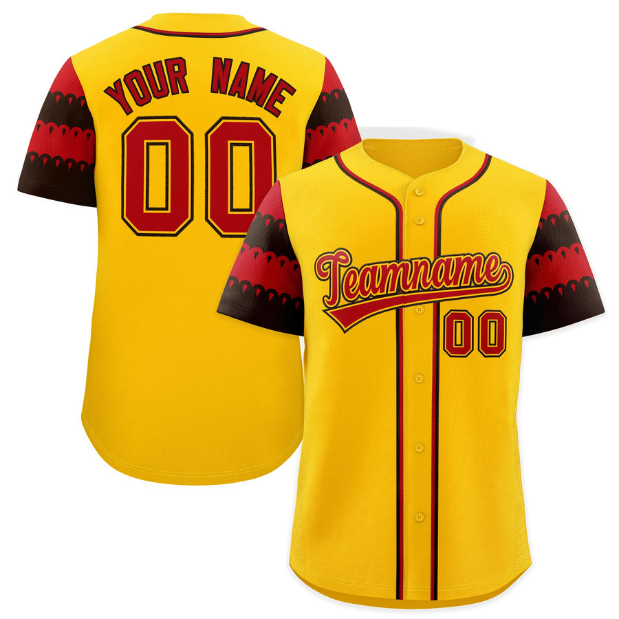 Custom Gold Red Black Sleeve Flag Lace Baseball Jersey | BuyFootballJersey