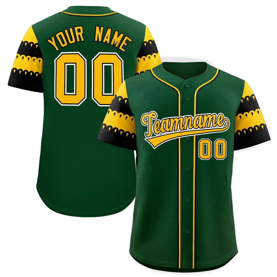 Custom Green Gold Black Sleeve Flag Lace Baseball Jersey | BuyFootballJersey