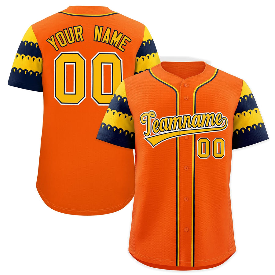 Custom Orange Gold Navy Sleeve Flag Lace Baseball Jersey | BuyFootballJersey