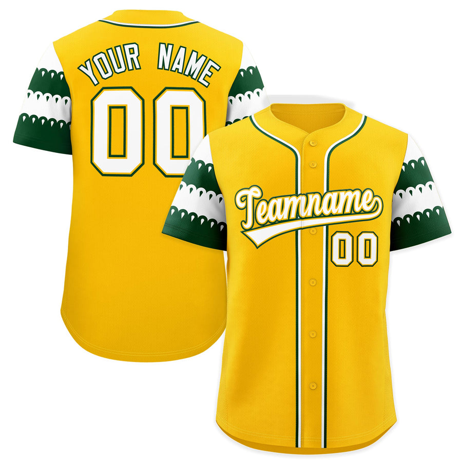 Custom Gold Green White Sleeve Flag Lace Baseball Jersey | BuyFootballJersey