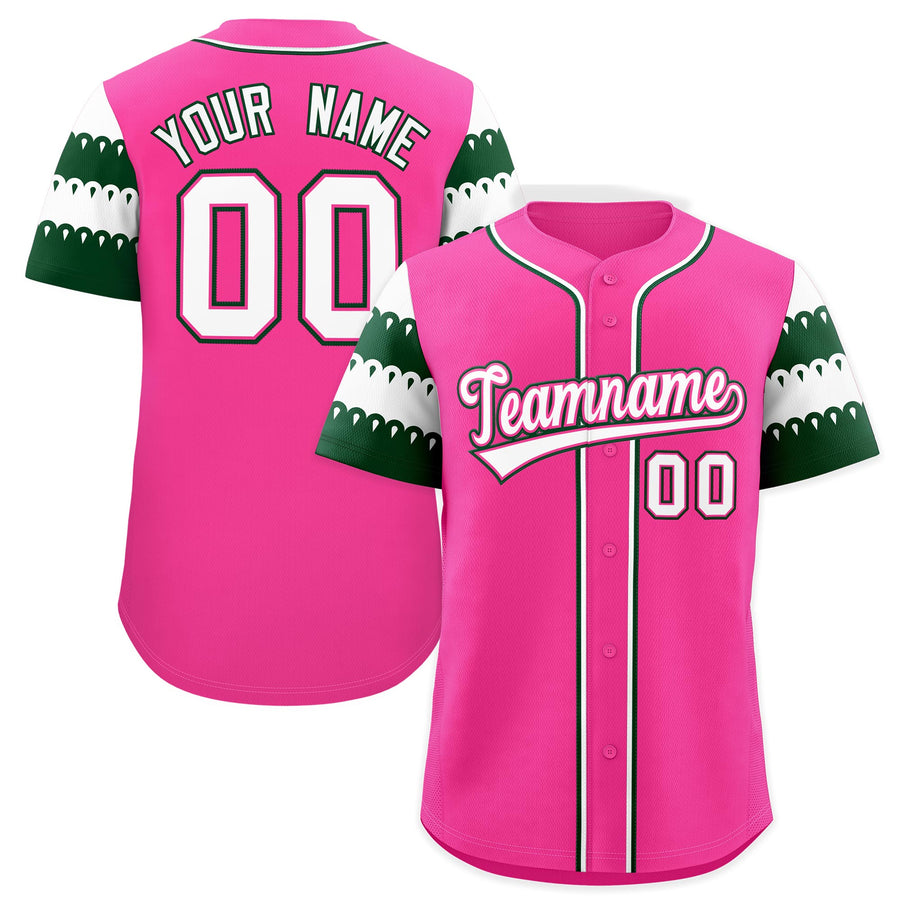 Custom Pink Green White Sleeve Flag Lace Baseball Jersey | BuyFootballJersey