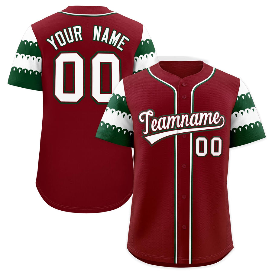 Custom Crimson Green White Sleeve Flag Lace Baseball Jersey | BuyFootballJersey